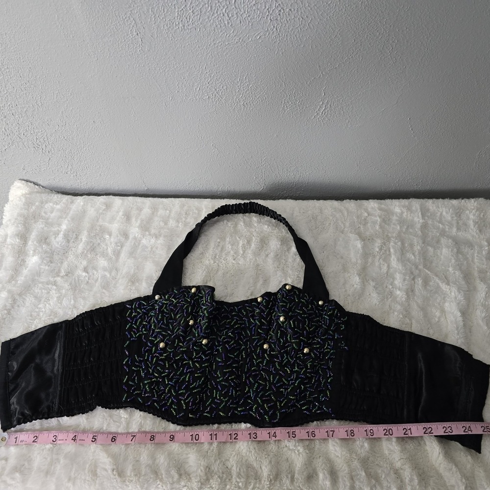 Victoria's Secret VTG Gold Label Black Corset Blue Green Beaded Bra Bustier Med - Picture 10 of 16